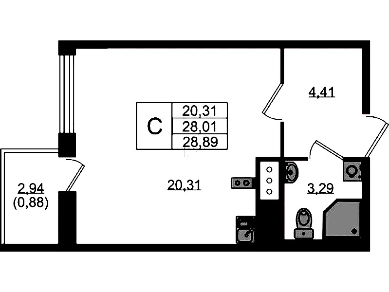 Квартира студия 28.89 м², 10/10 эт., ЖК «UP! Квартал Новый Московский»